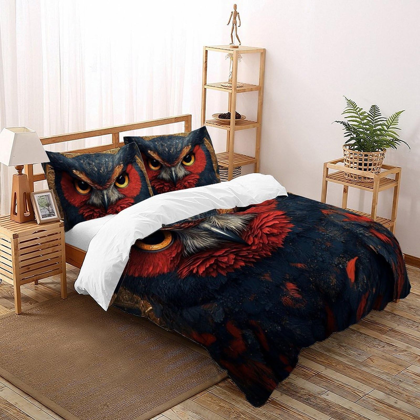 Housse de couette hibou 200x200 pour lit double avec 2 taies