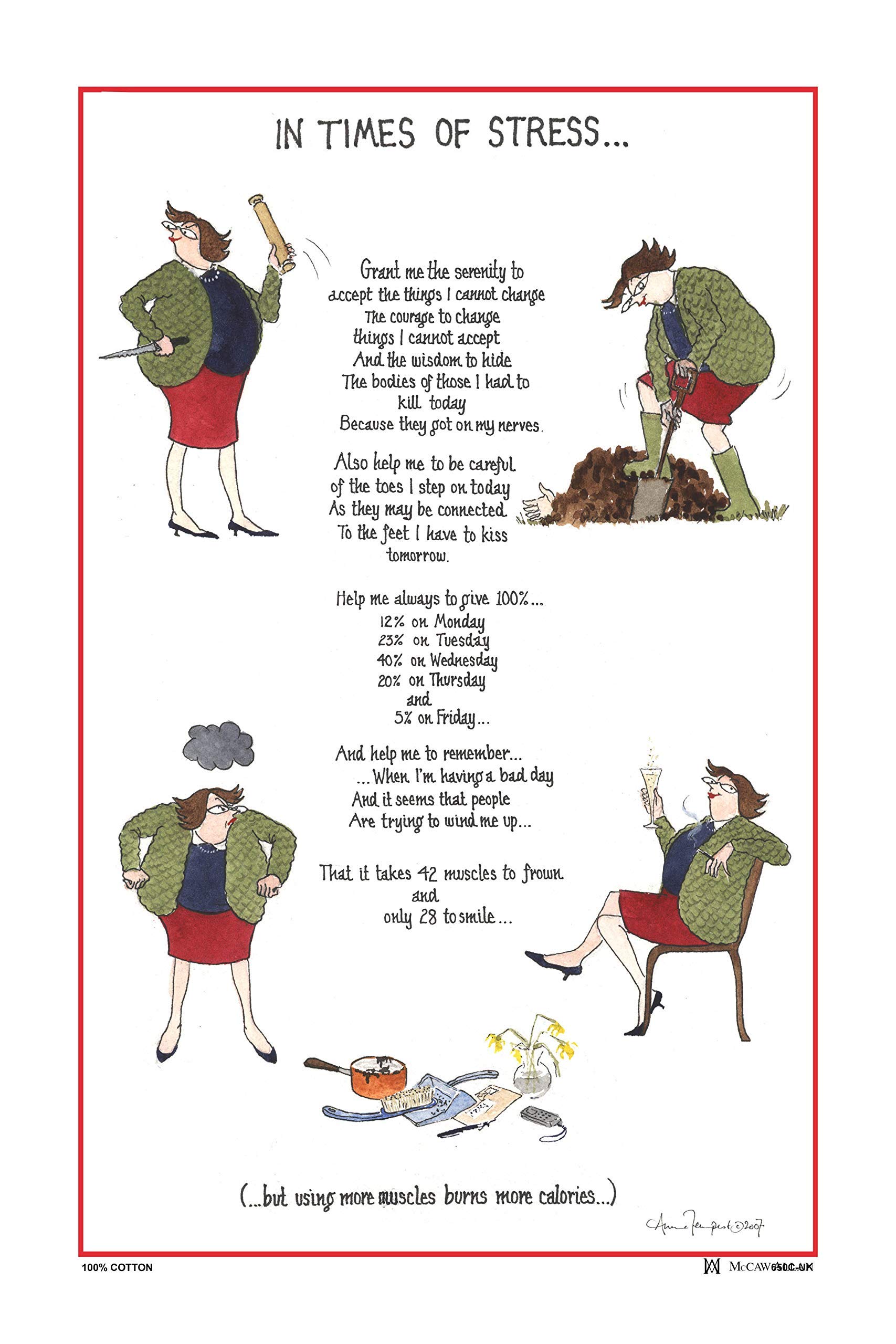 Minilabel 'In Times Of Stress' Tottering Tea Towel Dish Cloth - Amusing, Funny, Comical