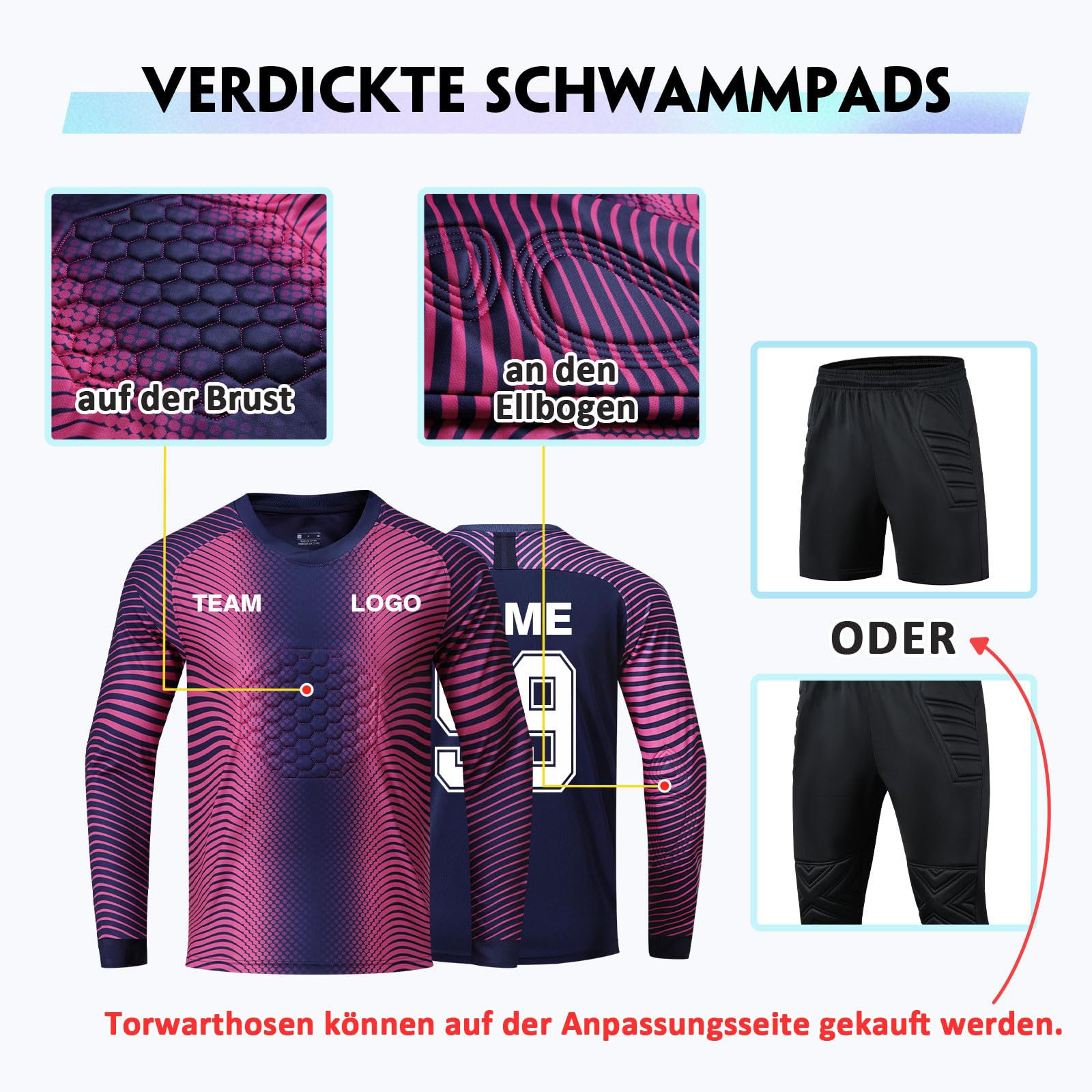 Benutzerdefiniert Torwarttrikot Set Kinder Herren mit Namen Personalisieren Tormann Trikot Kinder mit Polsterung