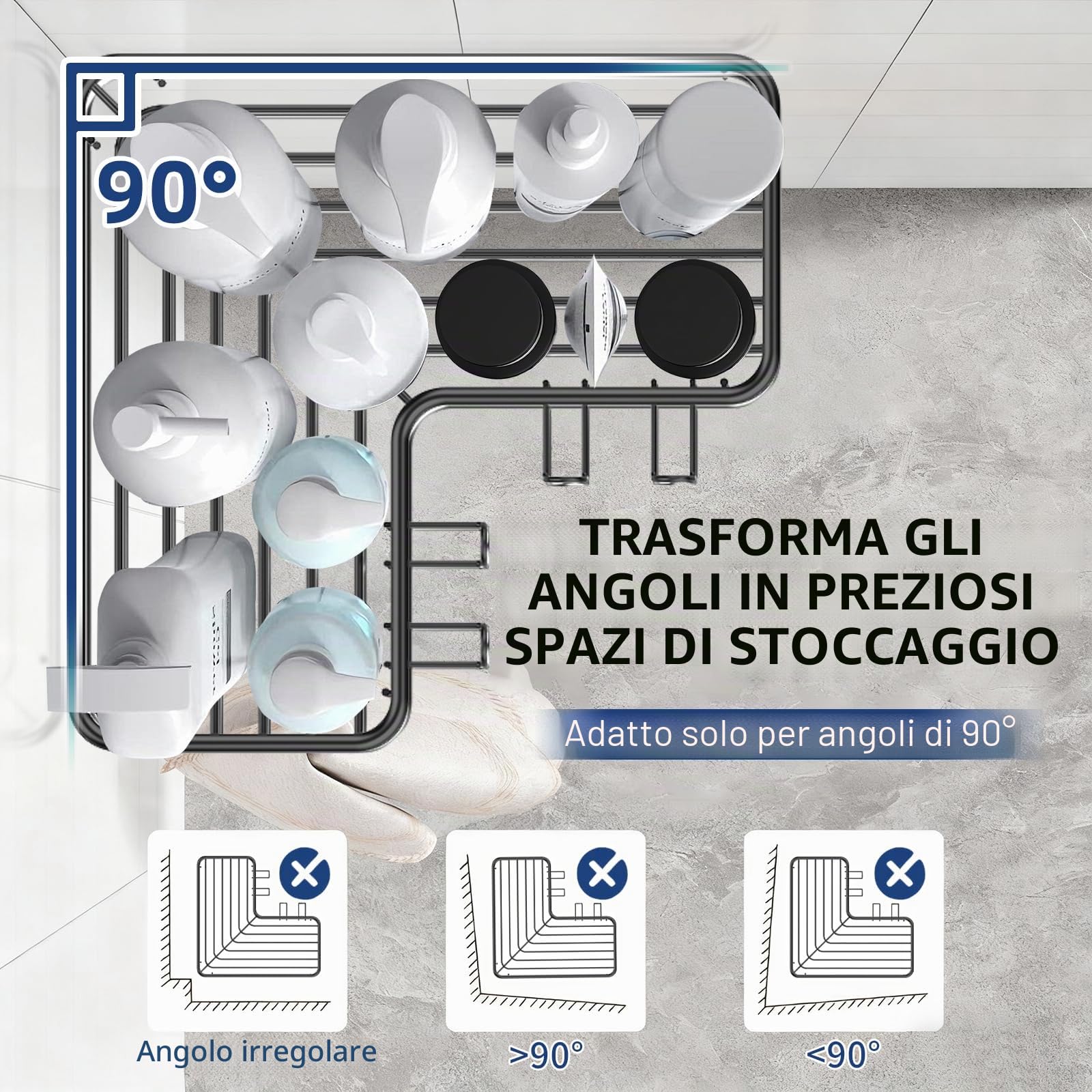 Menbyci Confezione da 2 mensole angolari per doccia, mensole adesive da bagno con ganci, in acciaio inossidabile 304, resistenti alla ruggine, organizer per accessori da bagno, scaffale per shampoo,