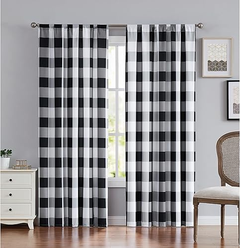 Truly Soft Everyday Cortina de ventana negra a cuadros Buffalo (EC2093BW-4100)