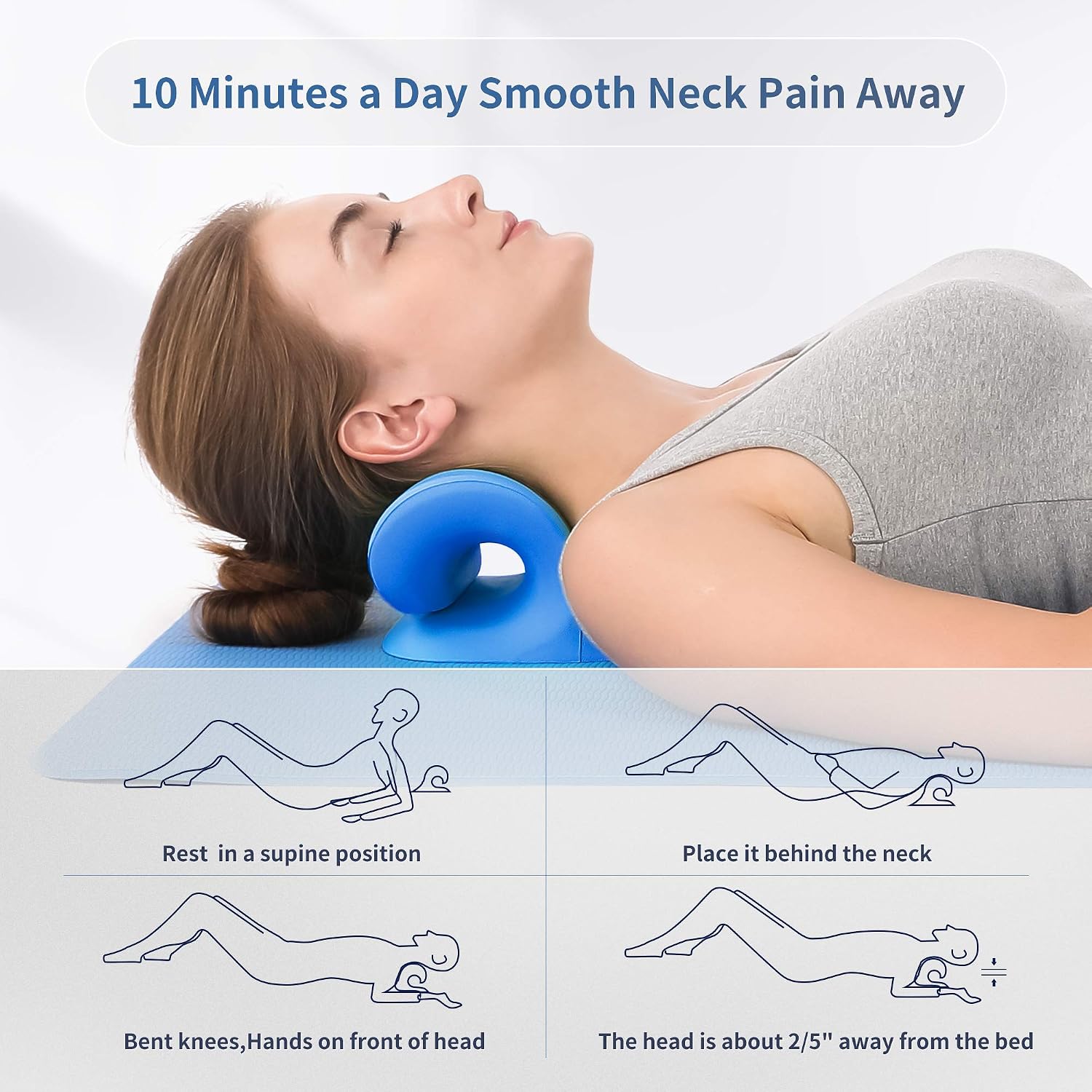 Cervical Traction Device for Neck Pain Relief, Neck Stretcher for TMJ Pain Relief, Neck and Shoulder Relaxer for Cervical Spine Alignment, Massager for Muscle Relax and Stiffness, Chiropractic Pillow
