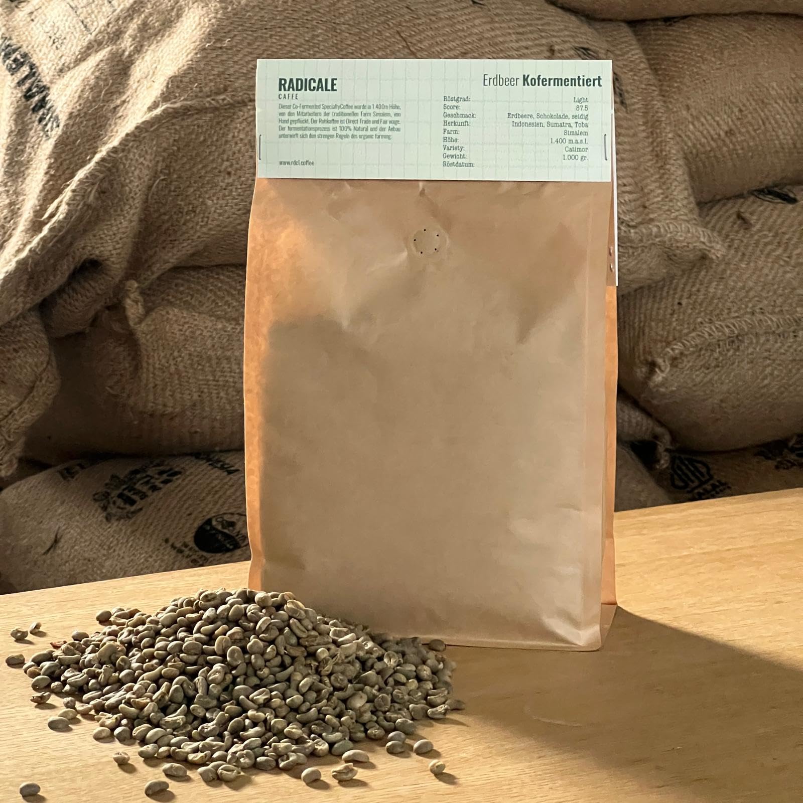 1kg Grüner Spezialitätenkaffee - Kokosnuss Co-Ferment Rohkaffee aus Sumatra - Ungeröstete Kaffeebohnen zum Selbströsten - Catimor Arabica mit natürlichem Kokosaroma