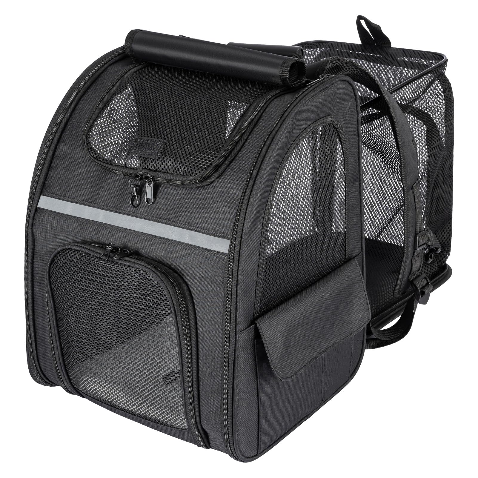 Cat Carrier Dog Backpack Expandable Large, Portable Breathable Rucksack with Front Mesh Window, Extendable Back More Space Great For Carrying Pets (Black)