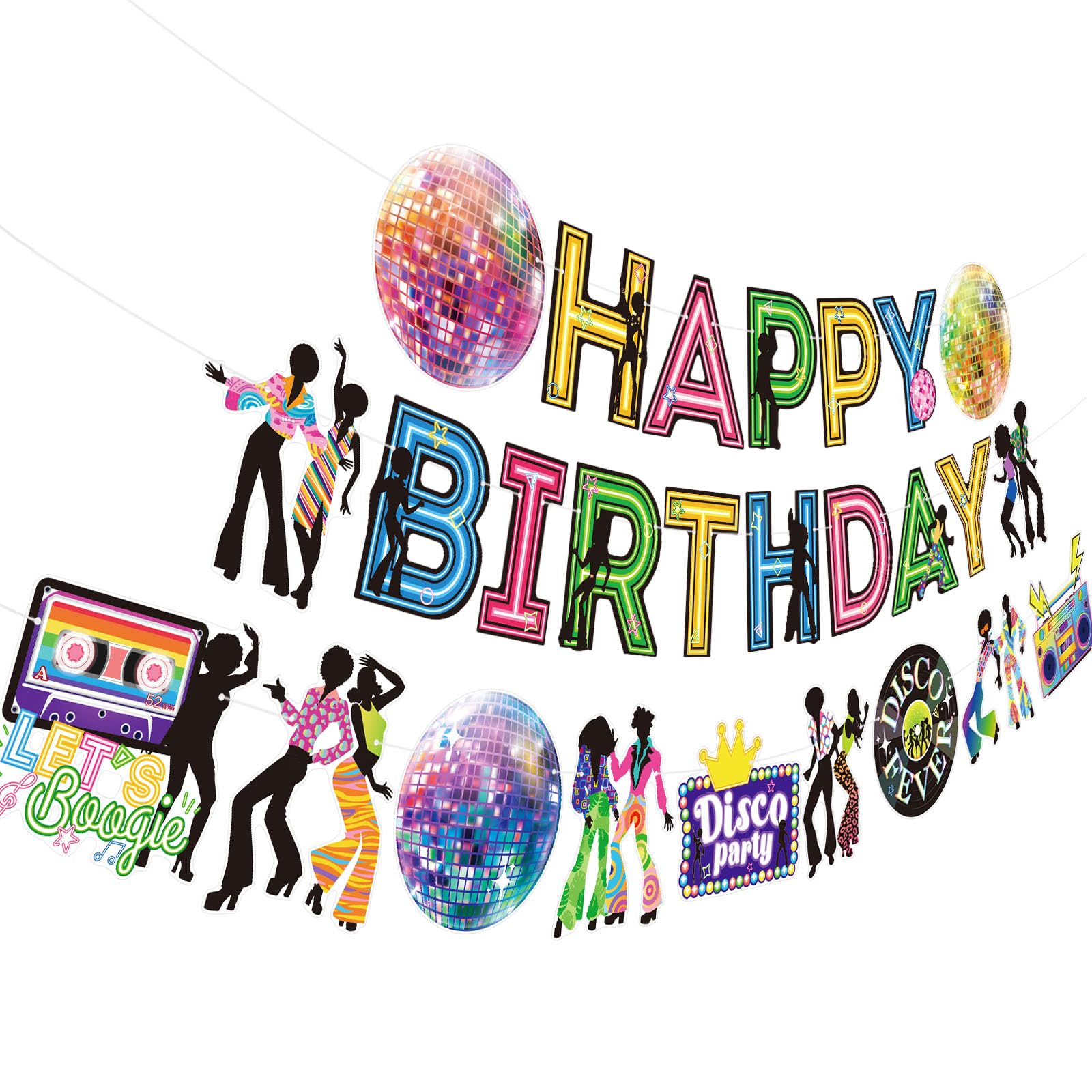 70's Disco Party Banners 3Pcs Happy Birthday Vintage 1970s Disco Fever Hippie Banners Garland for Boy Girls Theme Birthday Party Supplies