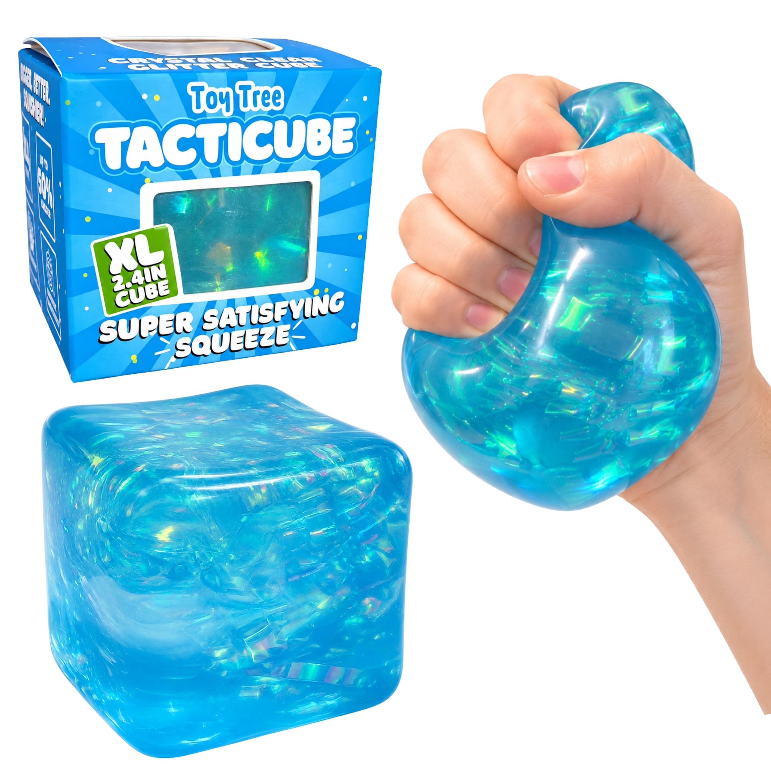 Toy Tree TactiCube | 6CM XL Squishy Toy| Glitter Squeeze Fidget Cube