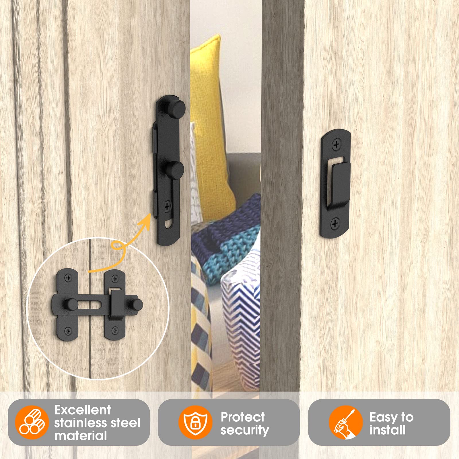 Curated visual reference: Very Secure Pet Door Latches Reference: Snapklik Com 2 Packs Barn Door Lock Latches Matte Black