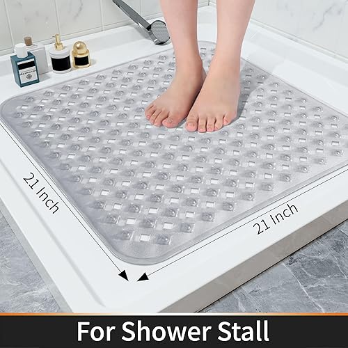 Miniatura 4 de Yimobra Tapete de ducha cuadrado antideslizante, con ventosas superfuertes, tapete de baño de 21 x 21 pulgadas con orificios de drenaje, lavable a