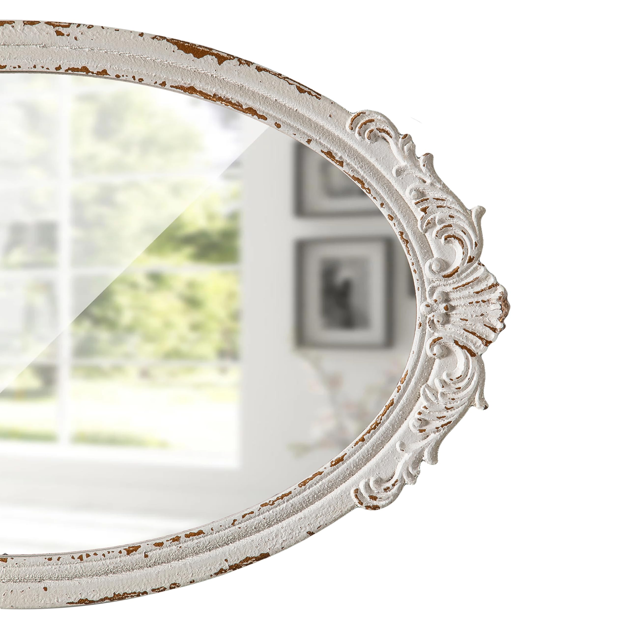 Lzuso Zwarte Ovale Houten Frame Vintage Muurspiegel in Barokstijl Arendahl Traditioneel Gesneden Ophangspiegel voor Decoratieve Antieke Estiek voor Kleedkamer, Slaapkamer, Woonkamer, Keuken, Entree