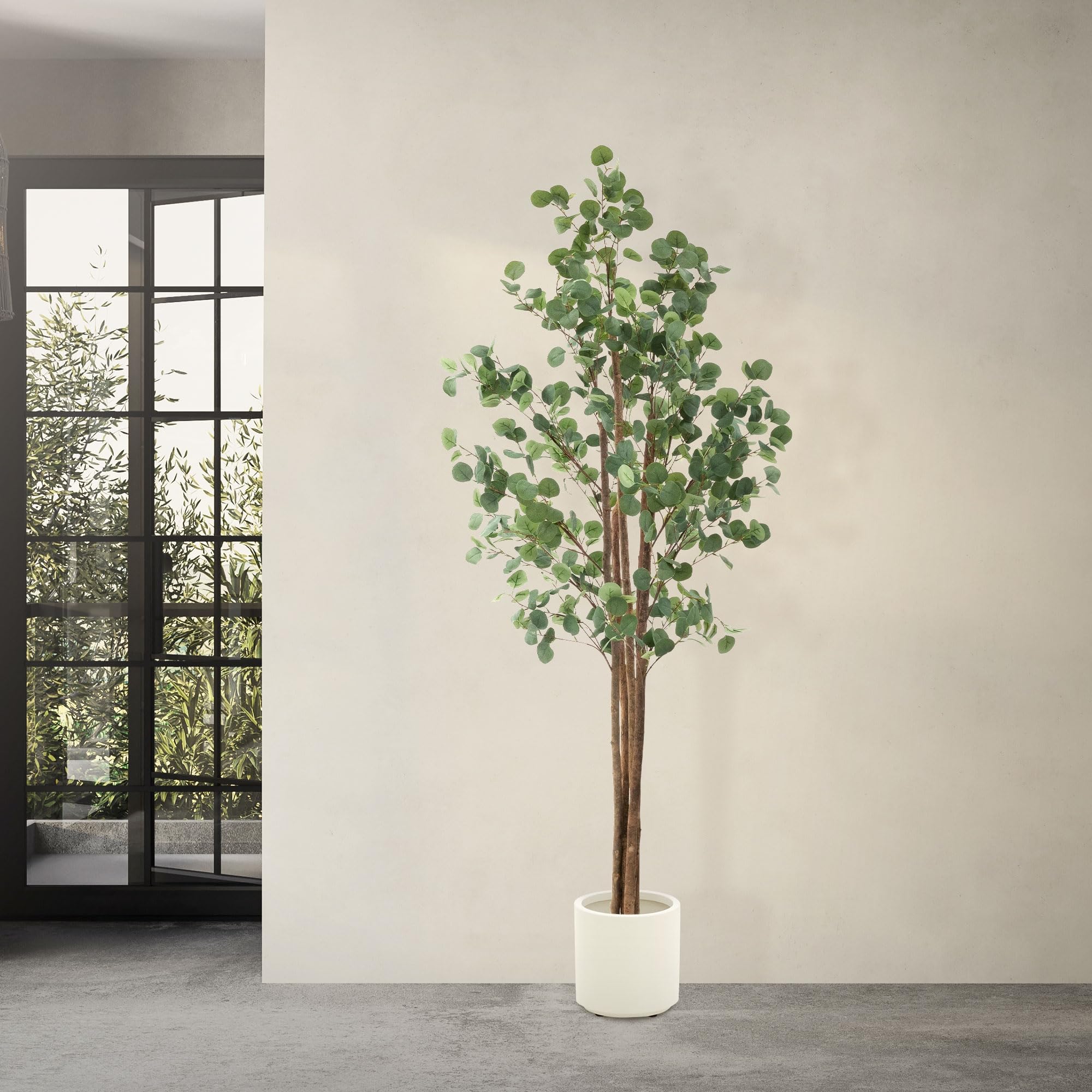 ML-Design sztuczny eukaliptus 210 cm duze rosliny ozdobne z naturalnym drewnianym pniem plastikowe rosliny w doniczce idealna dekoracja do wnetrz i ogrodów realistyczne drzewo do salonu i biura