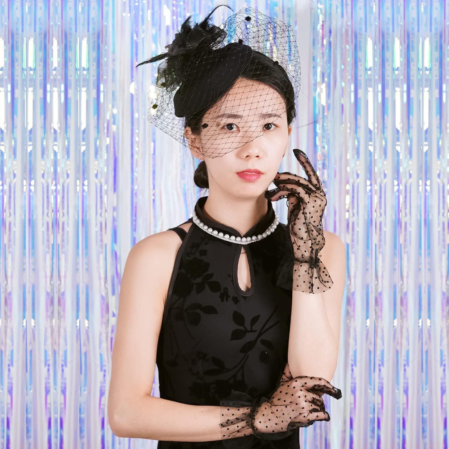 Fascinators Hat for Women 1950s Vintage Pillbox Hat and Lace Gloves Cocktail Tea Party Halloween Headwear - Image 6