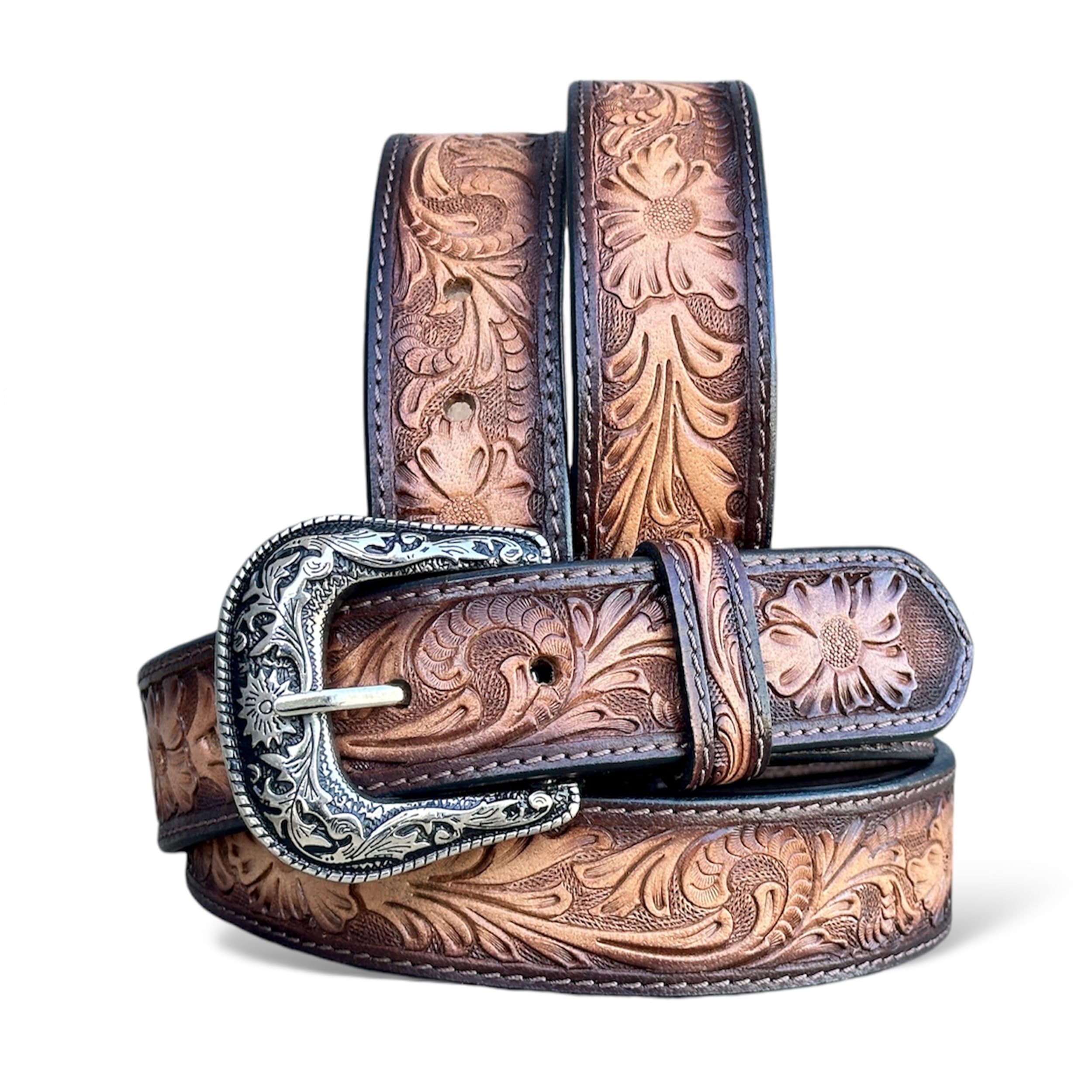 DANIELS ARTPLANET Western Belt for Men Full Grain One Piece Leather Belt Tooled Handmade with Buckle Engraved 1