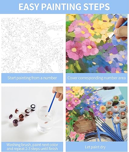 Miniatura 4 de Slody Pintura por números para adultos, lienzo, flores, obras de arte de playa, bricolaje, pintura acrílica por números, kits sobre lienzo