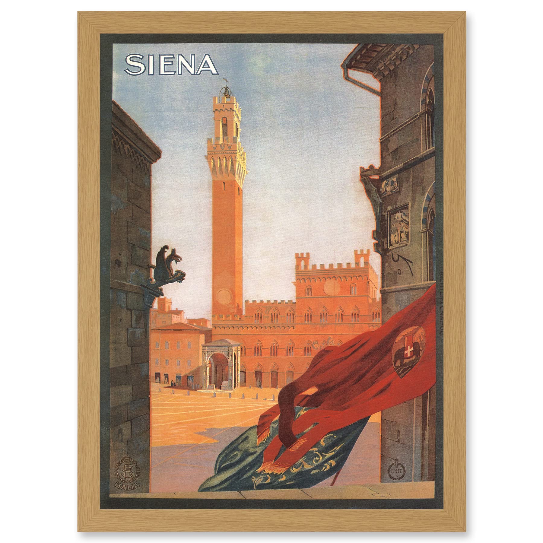 Artery8 Vintage Travel Advert Siena Torre Del Mangia Italy Artwork Framed Wall Art Print A4