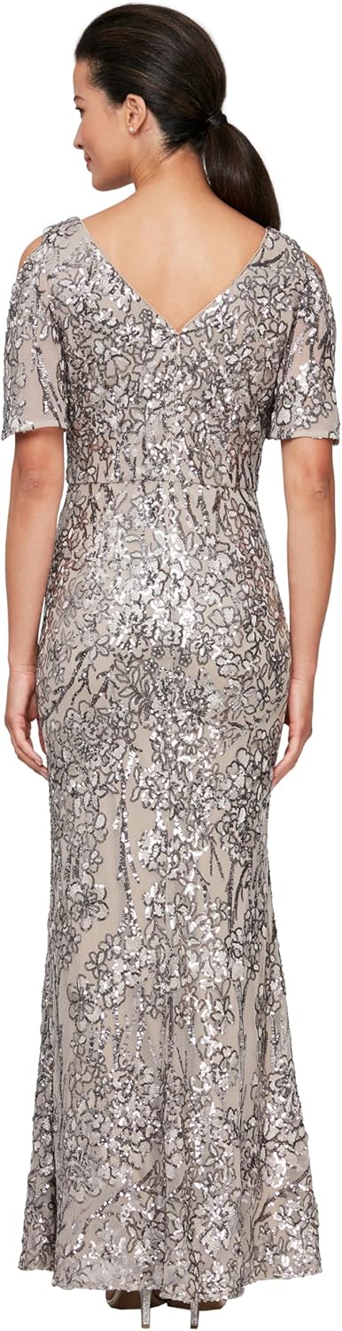 Alex Evenings Womens Long Mother of The Bride Sequin Dress with Cold Shoulder Flutter Sleeves (Petite and Regular Sizes) - Image 2
