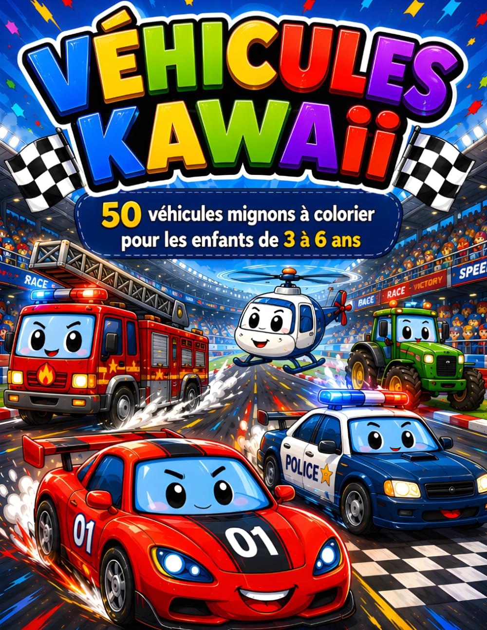 Véhicules Kawaii: 50 véhicules mignons à colorier pour les enfants de 3 à 6 ans