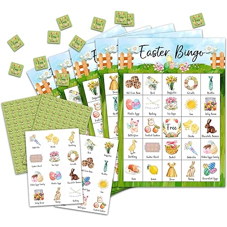 Easter Bingo Card Game; Bingo Game for Adults, Outdoor Easter Party Supplies,...