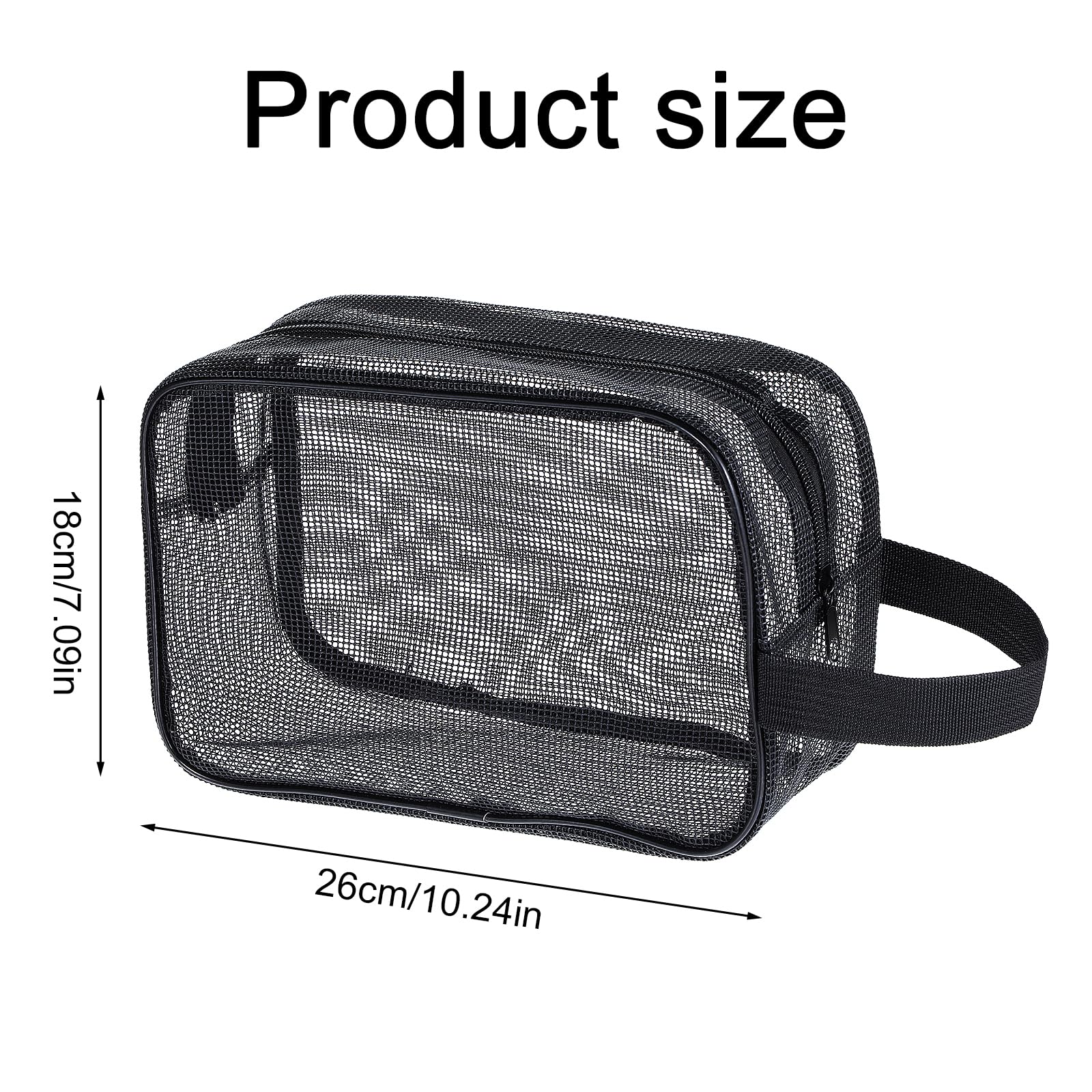 Dimeho Mesh Shower Caddy Bag, Small Mesh Toiletry Bags for Traveling Hanging Bathroom Zipper Bags Quick Dry Tote Bag Gym Pouch Camping Organizer for Gym Travel Camping Bathroom, Black