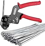 Stainless Steel Cable Tie Gun Kit-100PCS 11.8 inches 304 Heavy Duty Metal Zip Ties, 200LBS Tensile Strength & UV Resistant-for Fence, Exhaust Pipe, Chicken Coop & Industrial Use