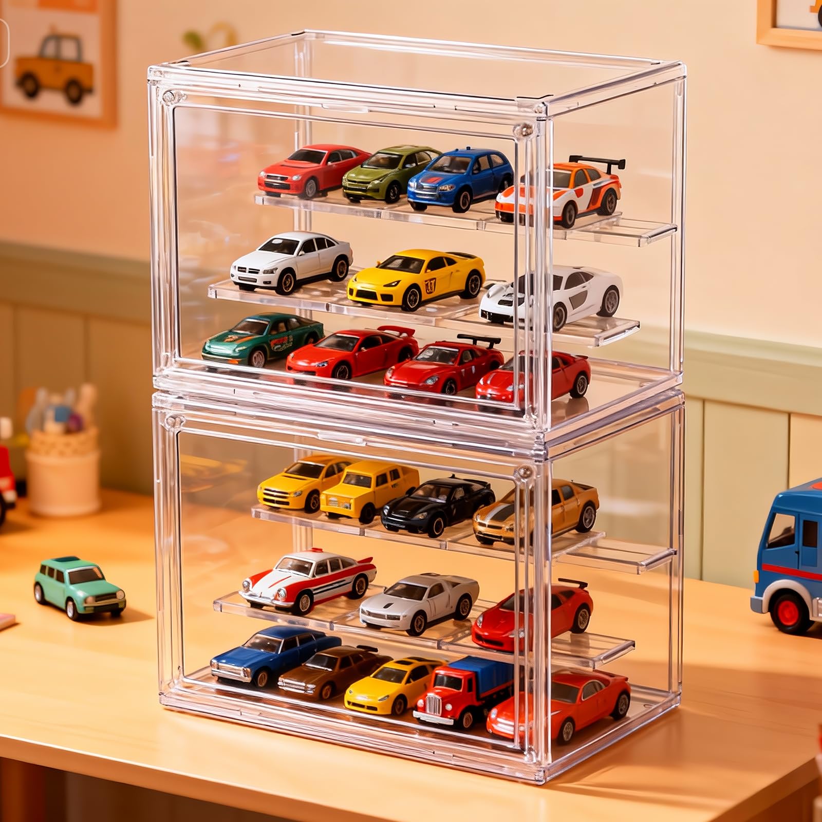 Vetrina acrilica a 3 strati con porta magnetica, pezzo in acrilico autoassemblabile per personaggi d'azione, miniature e oggetti da collezione, armadietto in plexiglass di alta qualità con