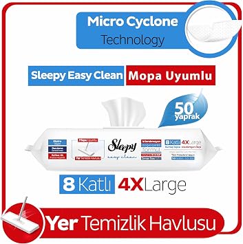 Sleepy Easy Clean Çamaşır Suyu Katkılı Mopa Uyumlu Yer Temizlik Havlusu&Mendili 50 Yaprak