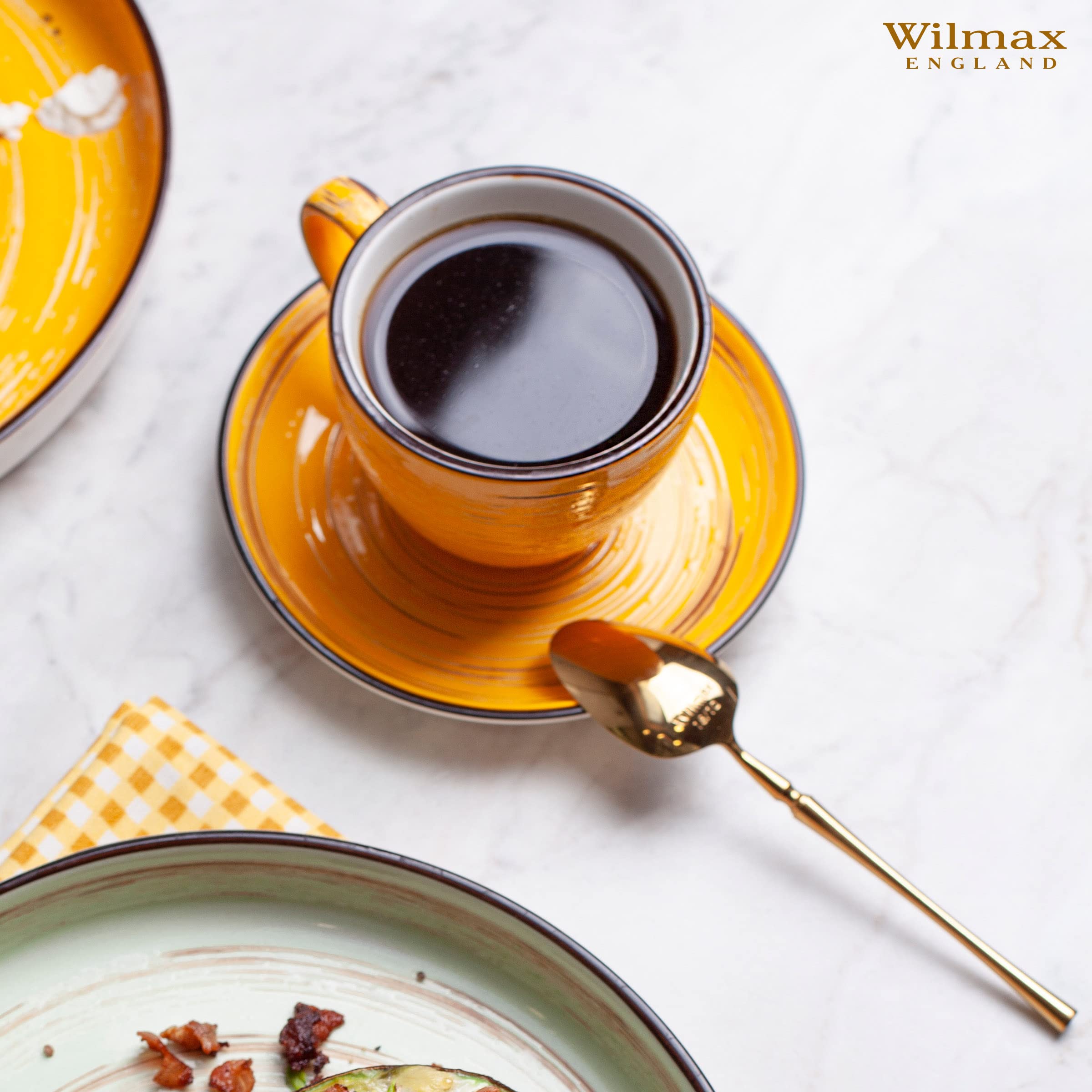 Wilmax | Spiral Espressobecher mit Untertassen | 6er Set | 75 ml | Becher aus Porzellan | Espressotassen | Teetassen | Kaffeetassen | Kaffeeservice 6 Personen
