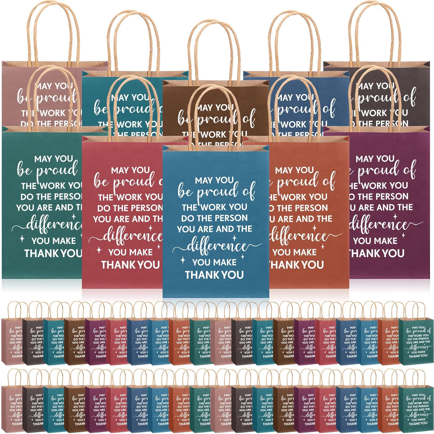 ReliThick 100 Pcs Employee Appreciation Gifts Bags Bulk Teacher Thank You Paper Bags May You Be Proud of the Work Inspirational Gifts for Teacher's Day Nurse Week Appreciation Staff Team(Retro)