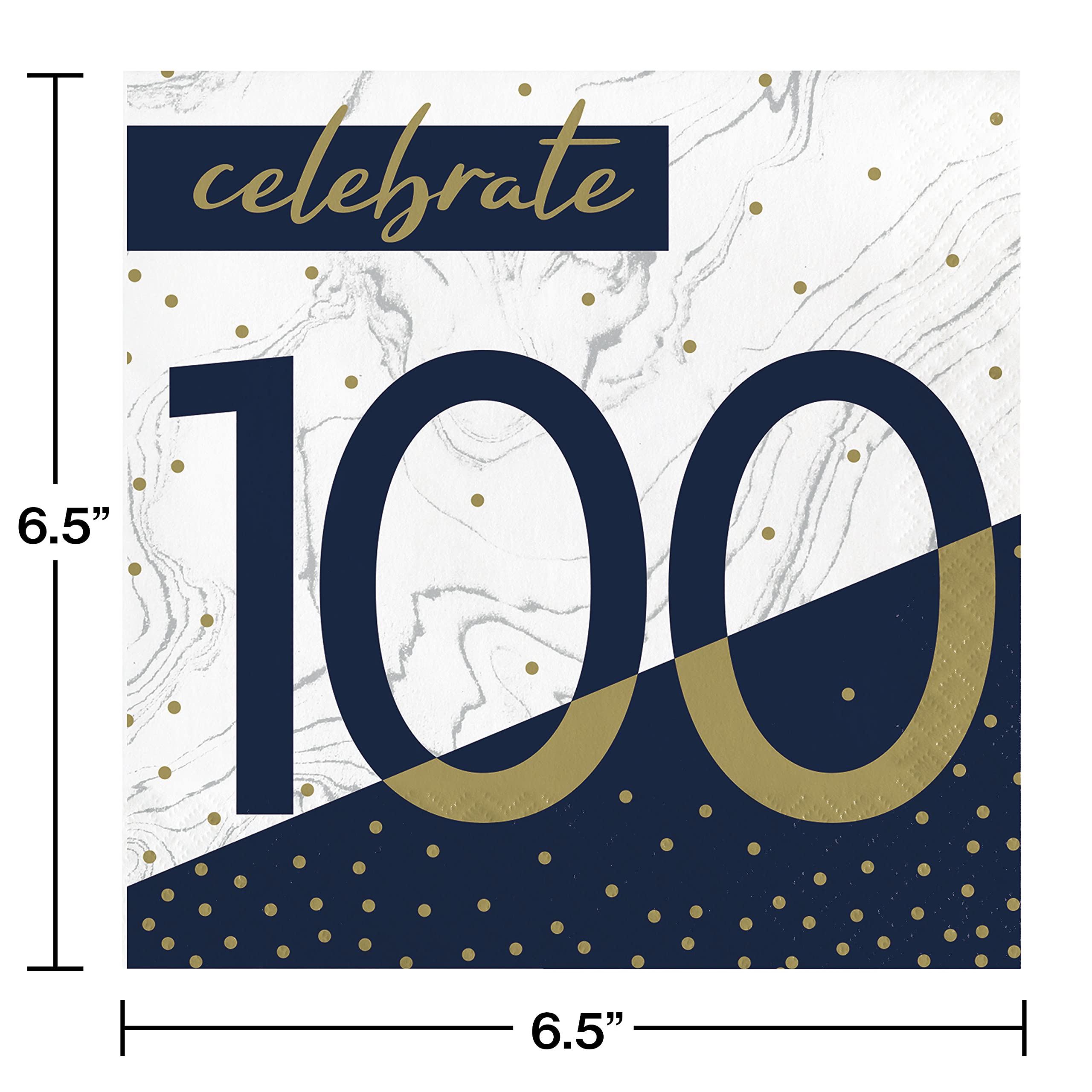 Creative Converting Servietten zum 100. Geburtstag, Marineblau und Gold, 16,5 cm