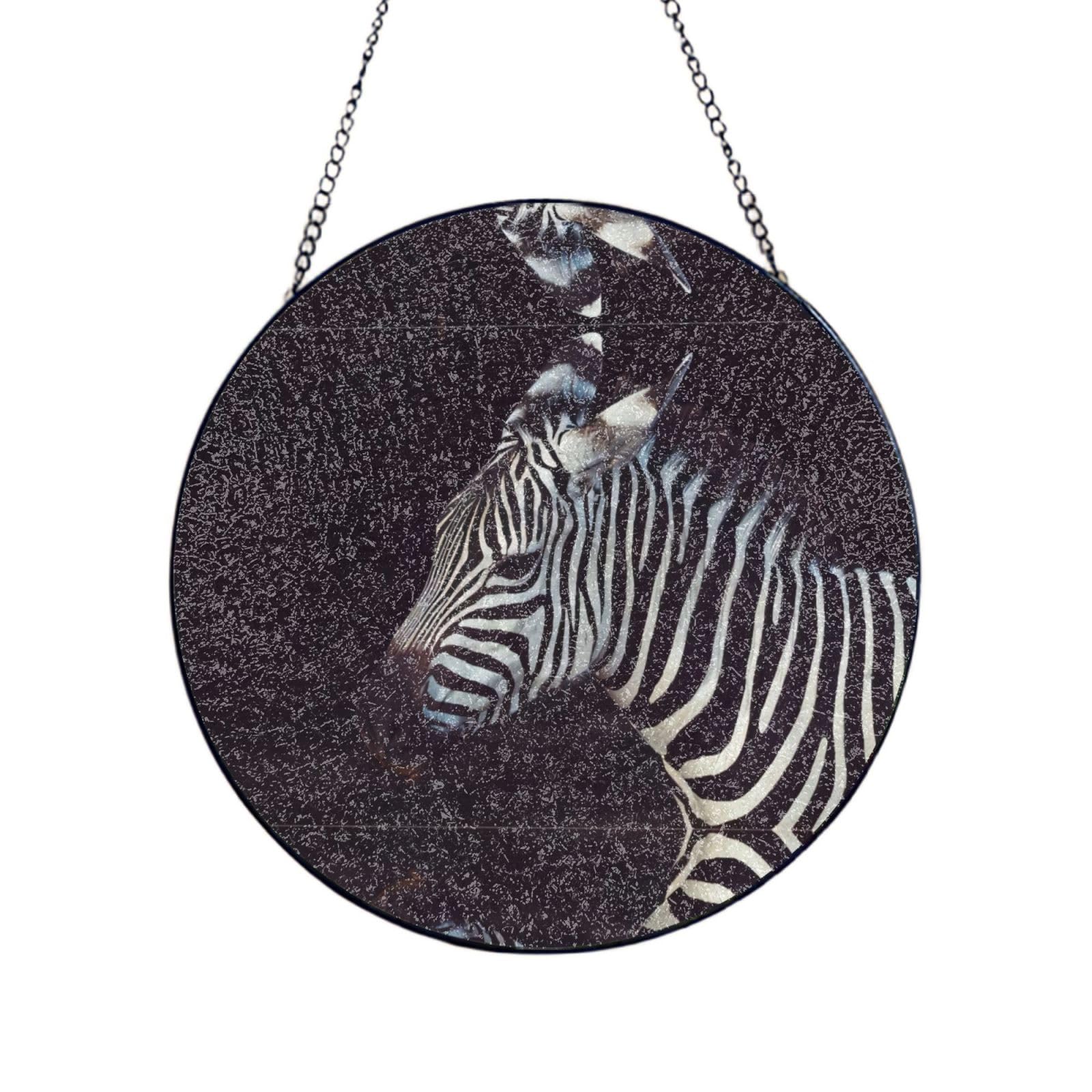 Phayah Animal Zebra Print Stained Glass Window Hanging Suncatcher For Door Terrace Garden Home Decor Sun Catcher Birthday Gifts For Lovers Dad Mom 8in（20cm）