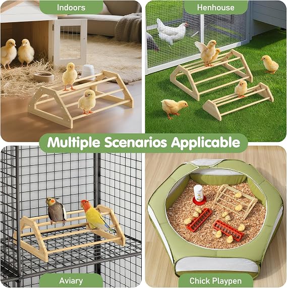 Pawaboo Chick Perch, 2 Pack Wooden Chicken Roosting Bars, Large & Small 2 Sizes Chick Perches Toy for Coop and Brooder, Chicken Roosts and Perches Stand for Chicks Ducklings Quails