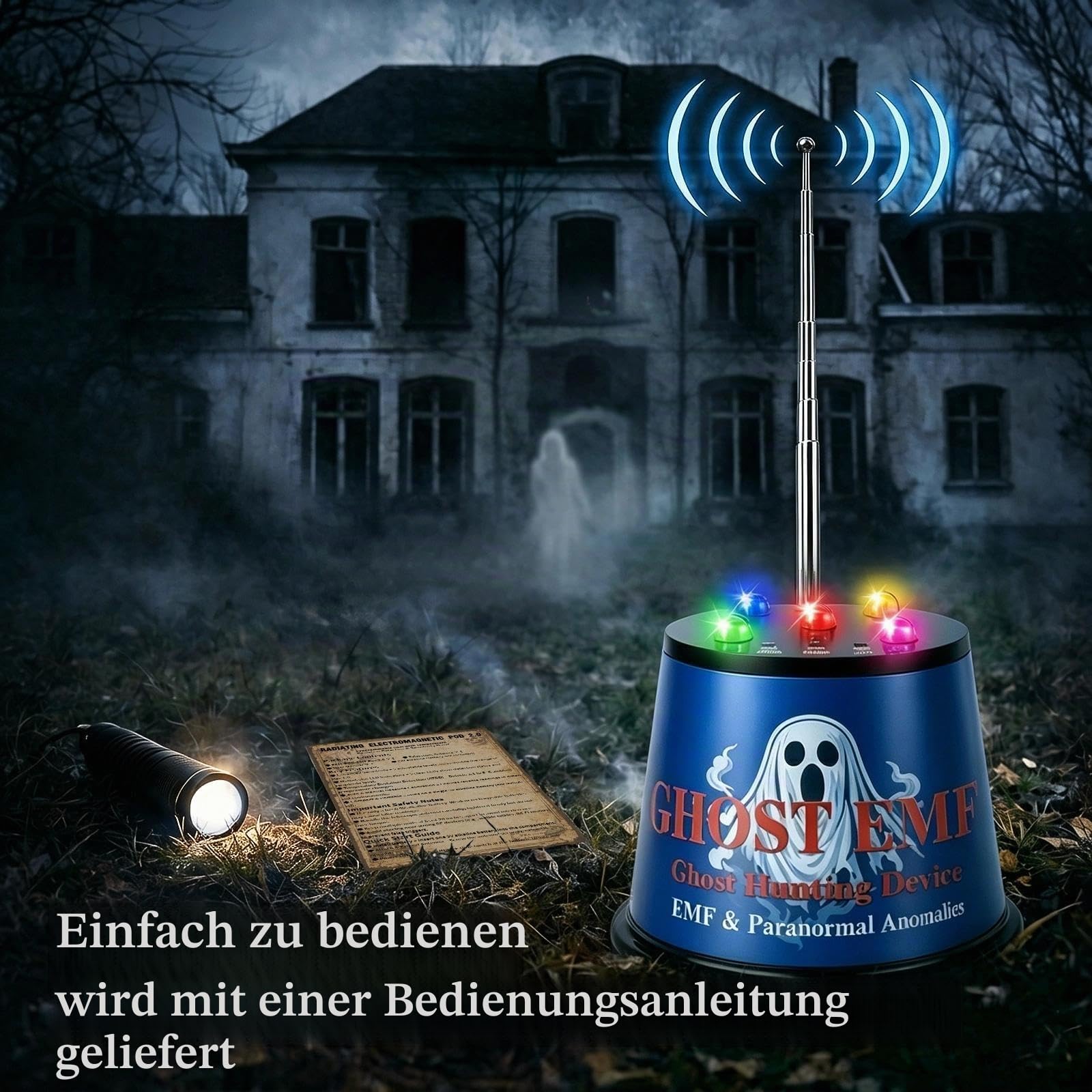 EMF-Detektor Geisterjagdausrüstung, paranormale Untersuchungsausrüstung mit 5-stufiger Empfindlichkeits- und Temperaturerkennung, REM-Pod für Geisterjäger, Erkundung und Geisterjagd (blau)