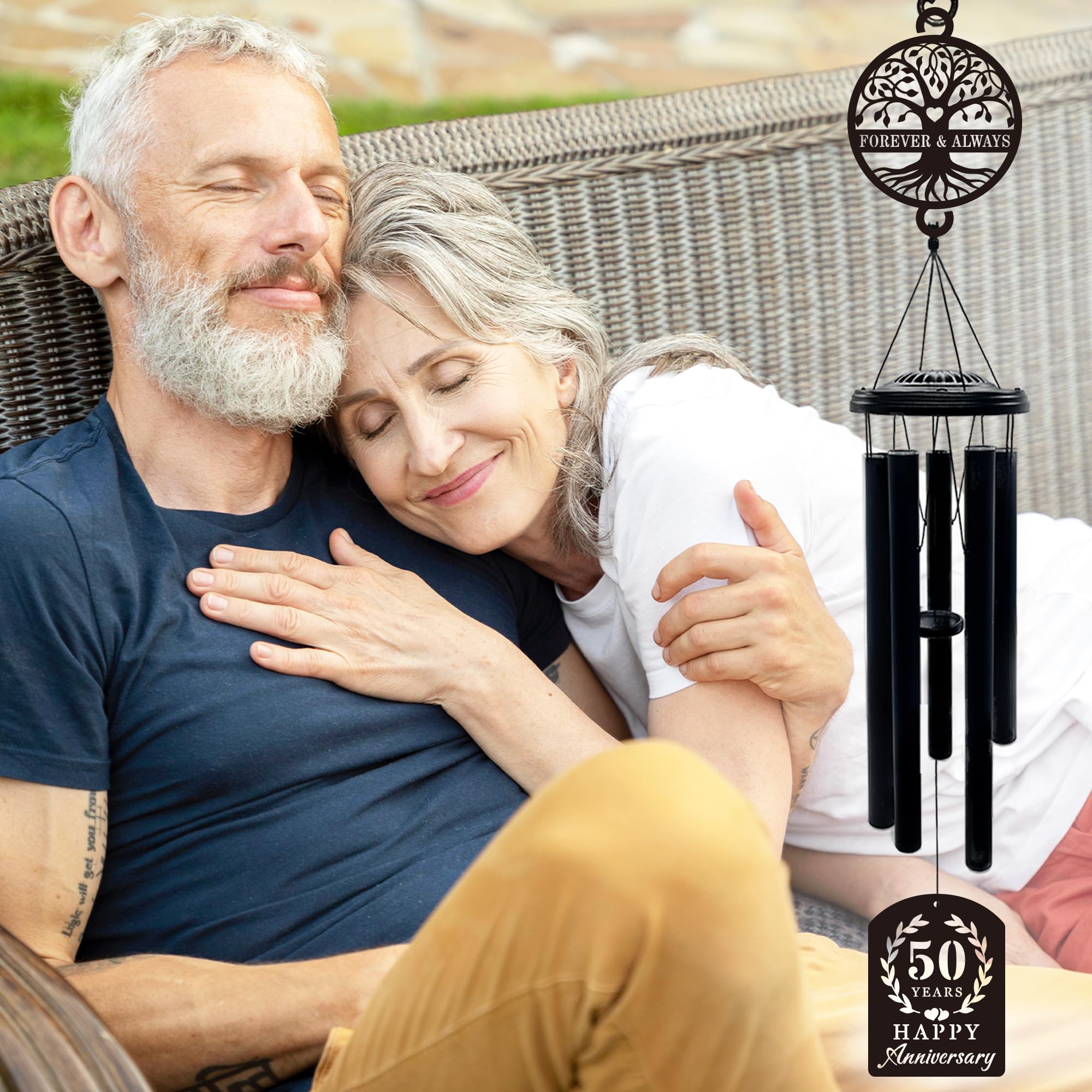 50th Anniversary Wedding Gifts for Couple,37" Golden Wedding Anniversary Wind Chimes, Unique 50 Years Marriage Keepsake for Parents Grandparents Wife Husband Friends (Tree of Life)