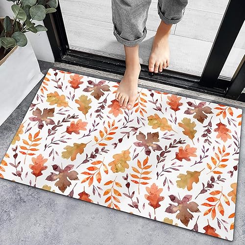 Alfombras de baño antideslizantes para puerta delantera, color naranja otoñal, hojas de arce, sin costuras, para cocina, hojas de Acción de Gracias,