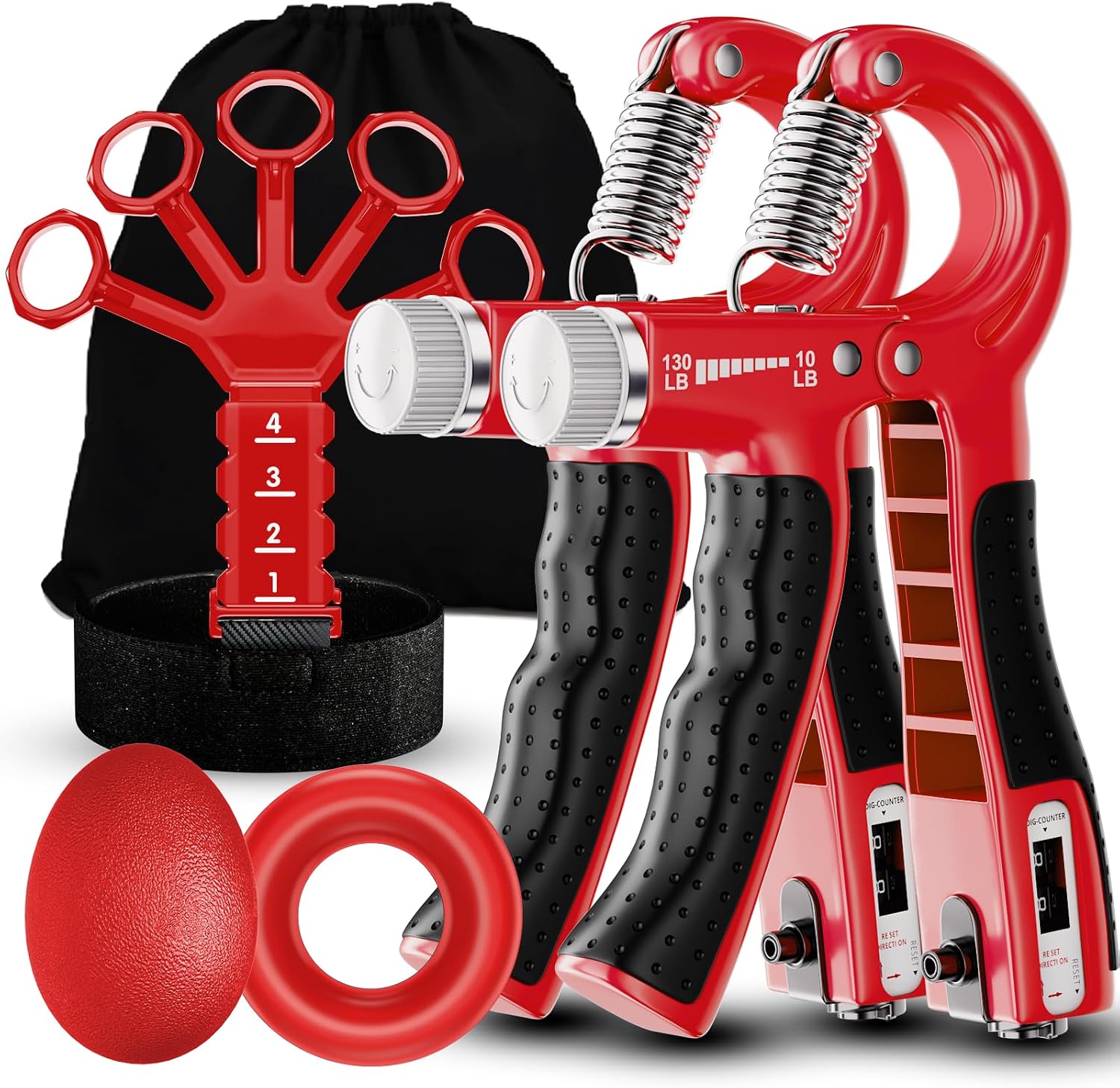ACOTANT Grip Strength Trainer(5 Pack) with Finger Exerciser | Hand Grip Strengthener, Finger Stretcher,Grip Ring & Stress Relief Ball for Muscle Building and Injury Recover with Carry Bag