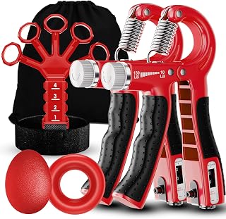 Grip Strength Trainer(5 Pack) with Finger Exerciser, Hand Grip Strengthener, Finger Stretcher,Grip Ring & Stress Relief Ball for Muscle Building and Injury Recover with Carry Bag
