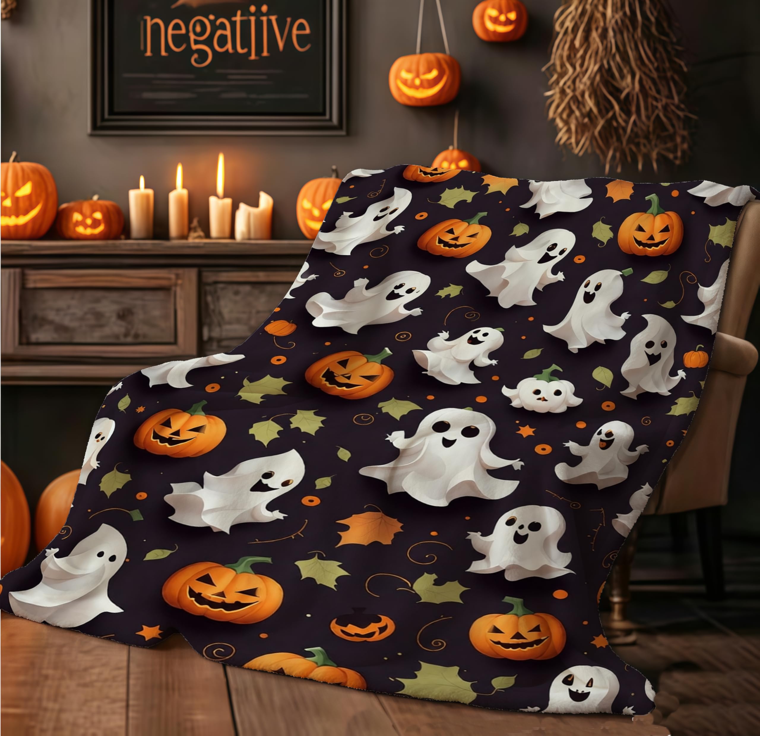 APPCRFM Halloween Throw Blanket 150x100cm - Reversible Soft Cozy Lantern Pumpkin Design - Spooky Horror Decor For Bed Sofa - Funny Scary Ambiance Gift (Orange8)