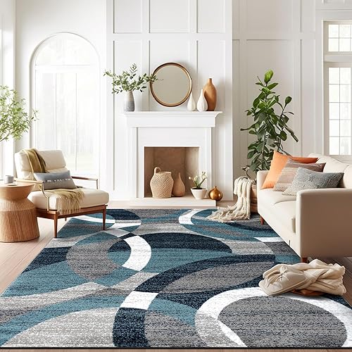 Rugshop Contemporary Abstract Circles Perfect for high Traffic Areas of Your Living Room,Bedroom,Home Office,Kitchen Area Rug 9' x 12' Blue