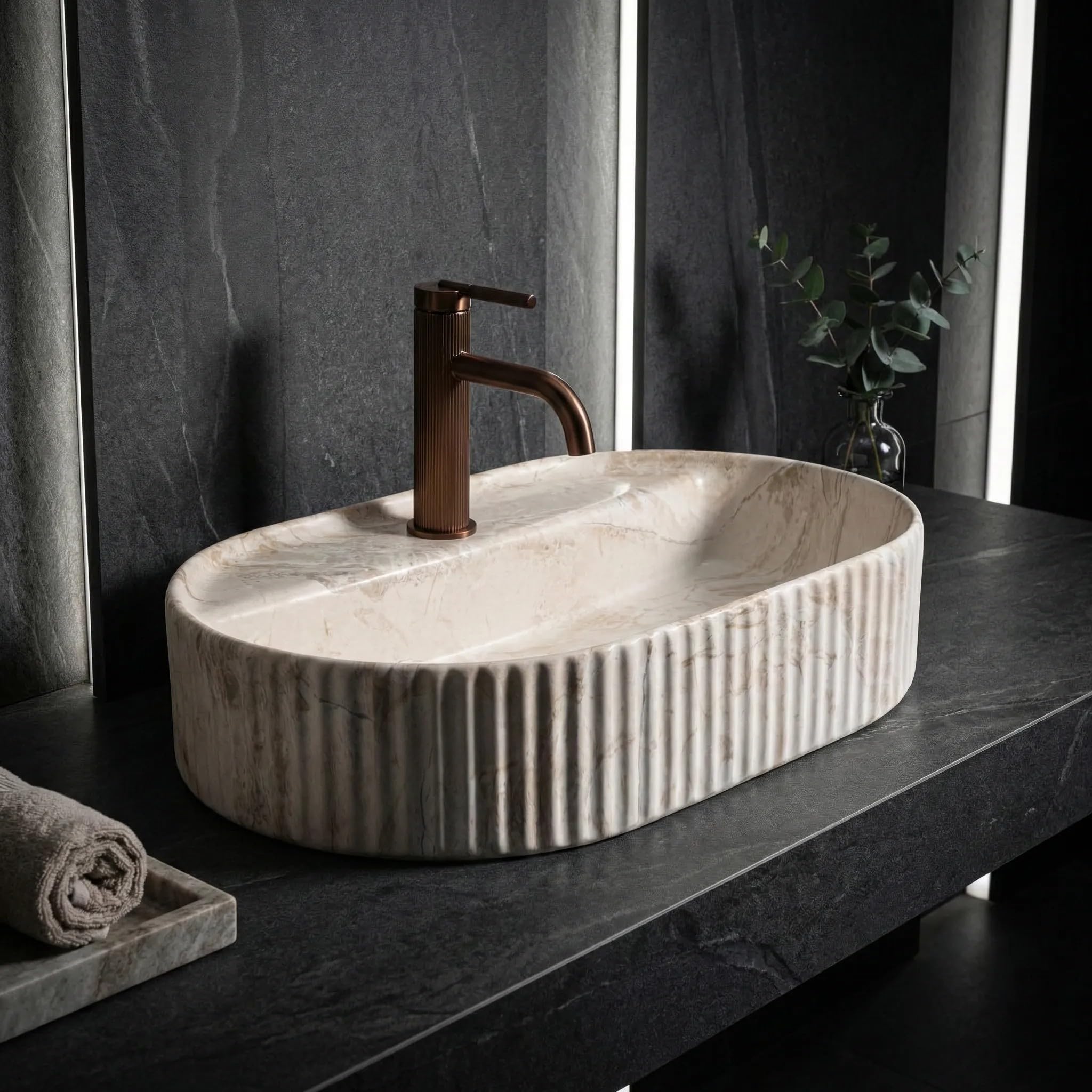 Rea - Lavabo da appoggio Marcela 60 Saturn Ovale - Ceramiche Sanitarie - Beige - 60 x 37 x 13,5 cm
