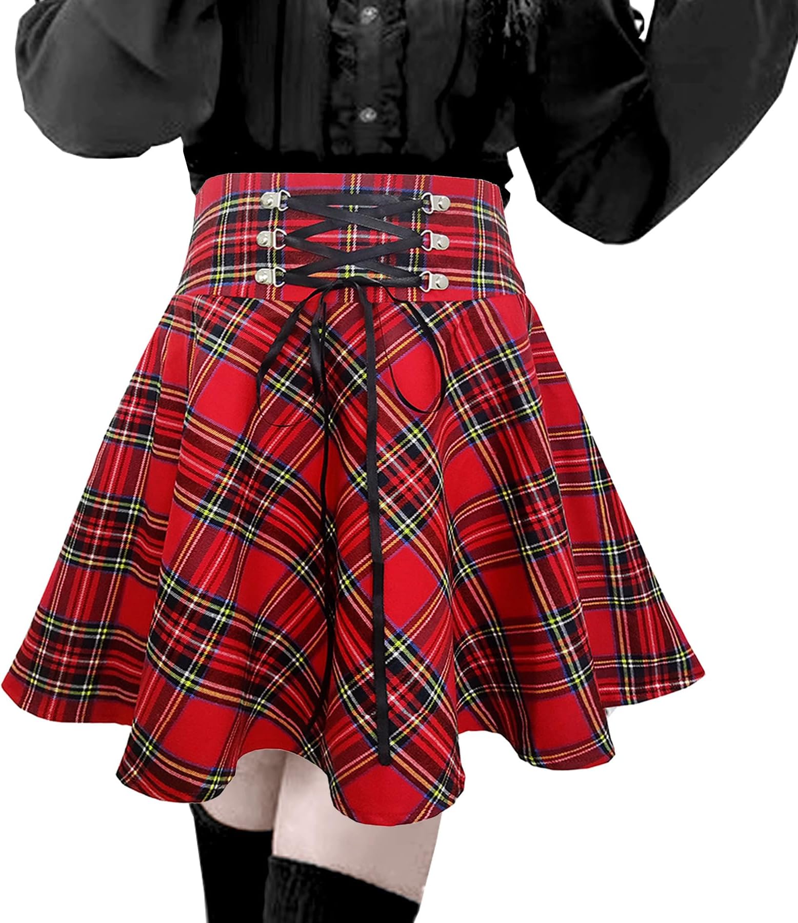 Women's Plaid Mini Skirt Gothic High Waist A-line Flare Short Mini Skirts