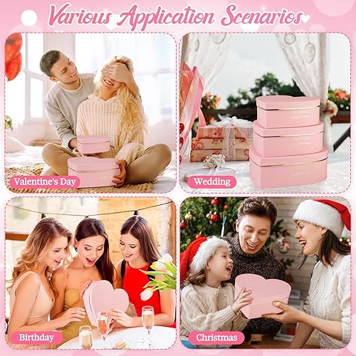 Miniatura 5 de Glenmal Juego de 3 cajas de regalo en forma de corazón con cuerdas LED y relleno de papel triturado de 3.53 oz, cajas de regalo decorativas para el