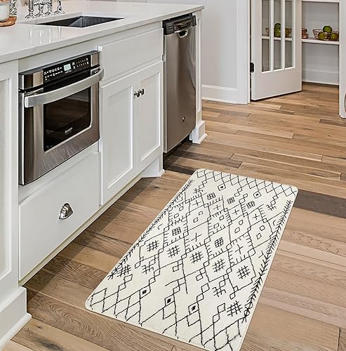 Miniatura 6 de Uphome Alfombra pequeña marroquí bohemia de 2 x 3 pulgadas, suave, antideslizante, lavable, moderna alfombra de cocina geométrica de diamantes,