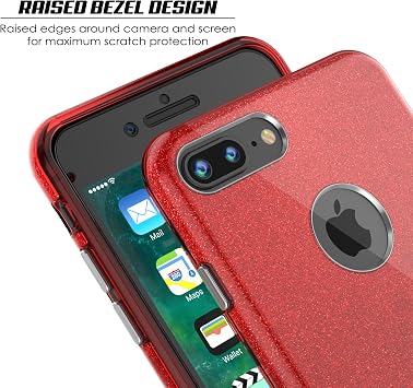 punkcase iPhone 8 PLUS / 7 PLUS Case, Galaxy 2.0 Series Ultra Slim Protective Armor TPU Cover Tempered Glass Screen Protector / W&Apple iPhone 7 + / 8 + Black/Grey, Red