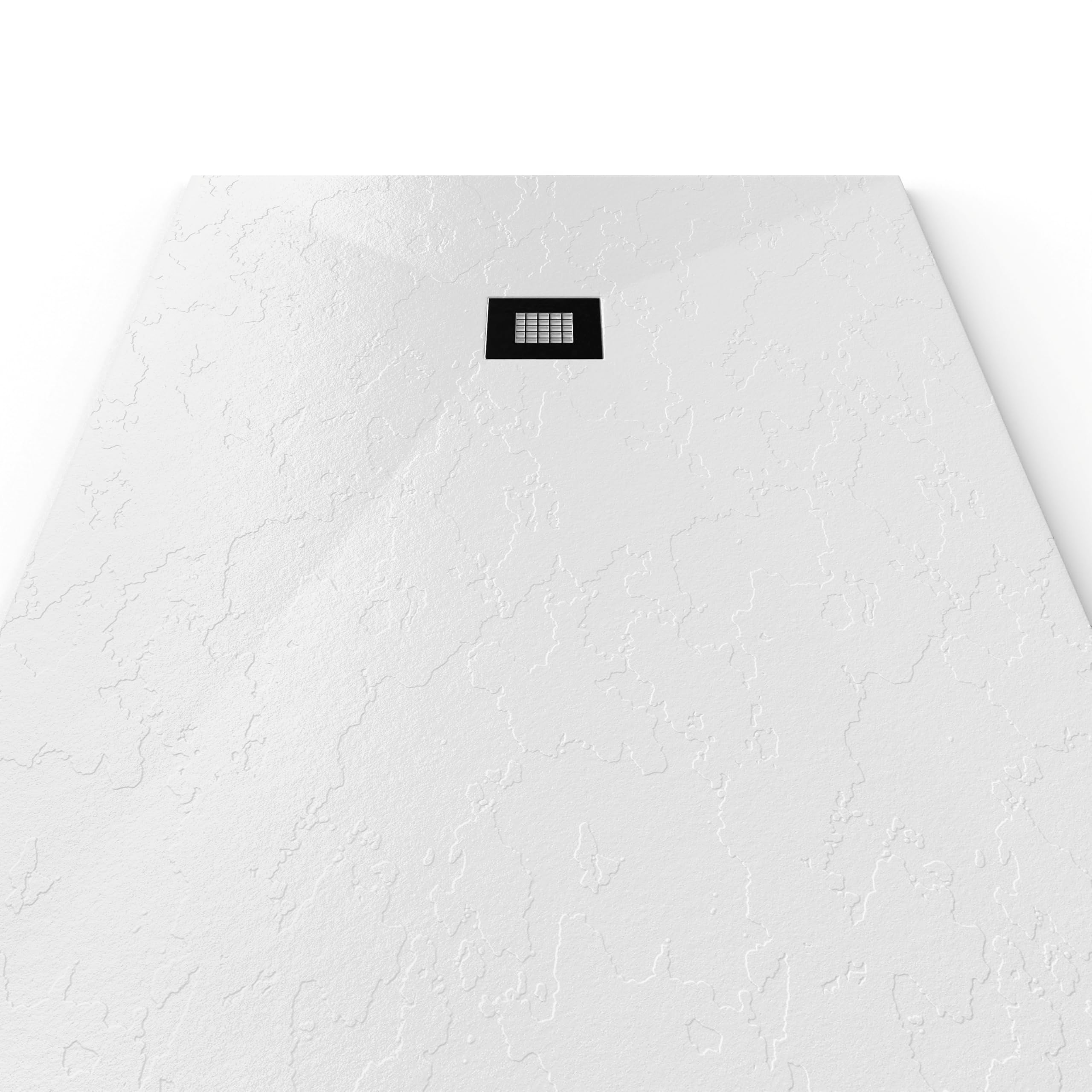 Plato de Ducha de Modelo Roma II – Plato Ducha Resina con Textura Pizarra - Antideslizante y Antibacteriano – Blanco (RAL 9003) 70x180 cm – Incluye Válvula Desagüe y Rejilla