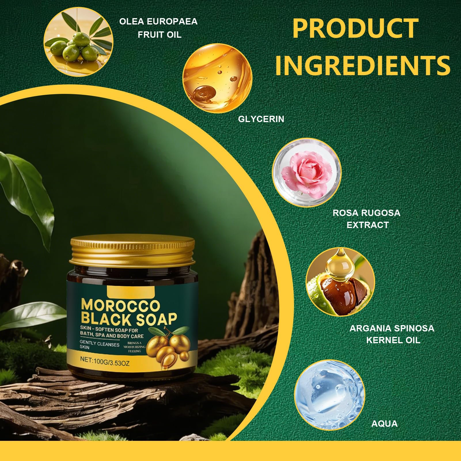Maroko czarne mydło Morocco Black Soap z rękawiczkami do peelingu, czarne mydło z oliwkami i różą, maroko, peeling do ciała, Bio Morocco Black Soap, nawilżające mydło, czarne dla miękkiej skóry