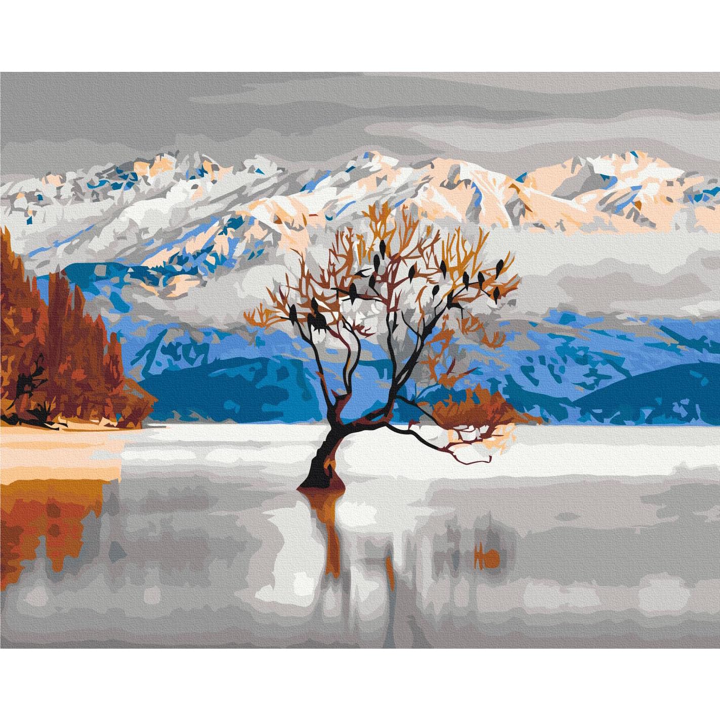 murando - Malen nach Zahlen Landschaft See Gebirge Neuseeland, 50x40 cm