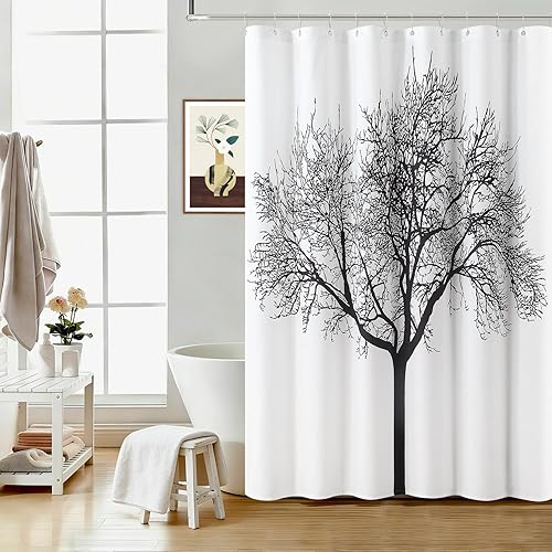 Miniatura 7 de Cortina de ducha con diseño de árbol, rústico y vertical, tela cepillada suave, gruesa, impermeable, para baño, 72 pulgadas de ancho x 72 pulgadas