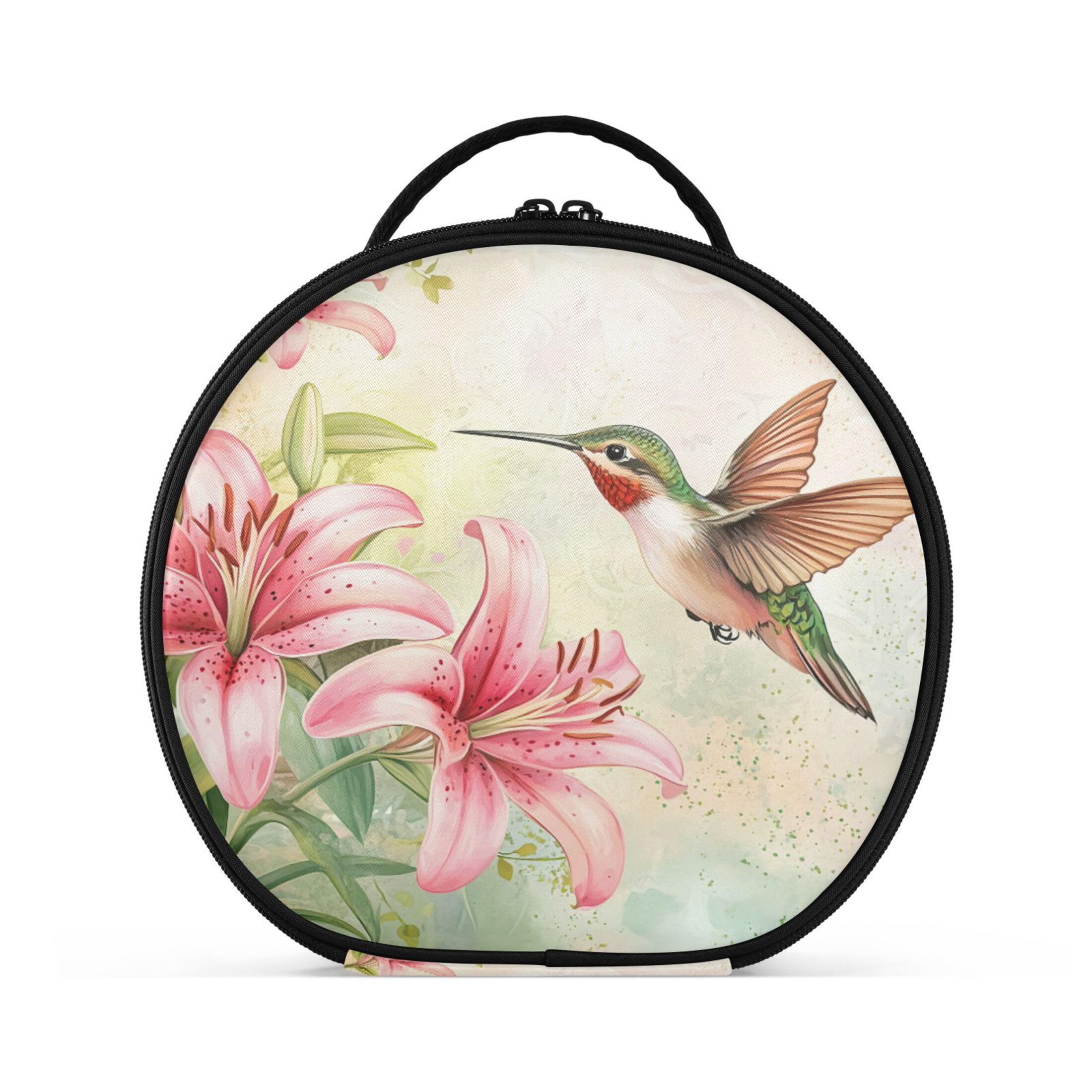Takiito Hummingbird Pink Lilies Travel Makeup Case Portable Makeup Box Artist Cosmetic Case Organizer With Adjustable Dividers