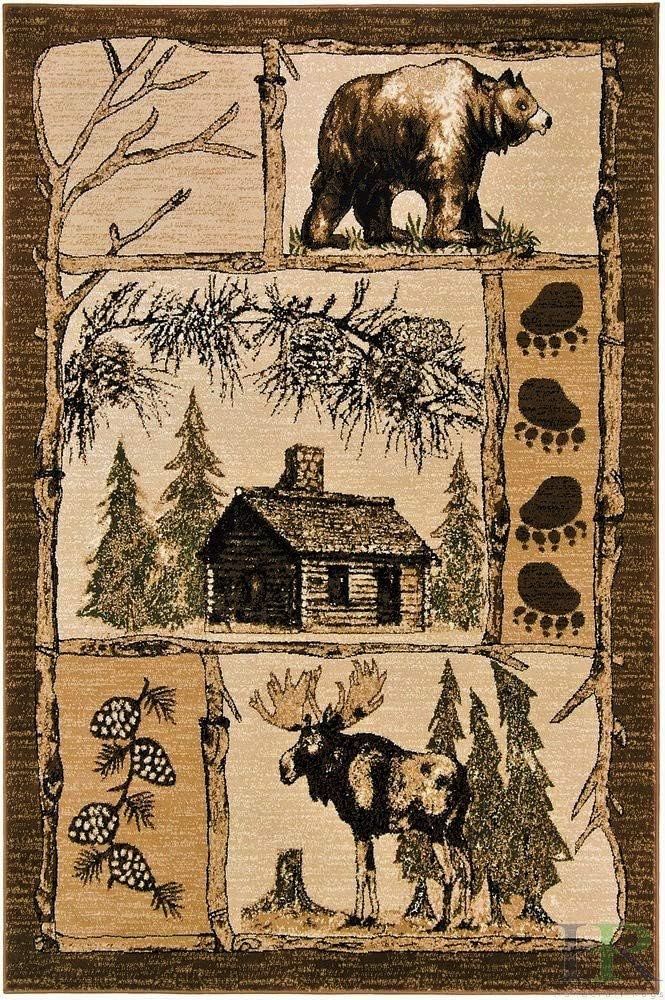 Handcraft Rugs HR-Lodge, Cabin Nature and Animals Area Rug Geometric Design Cabin Area Rug–Abstract Moose/Bear/Lodge/Nature