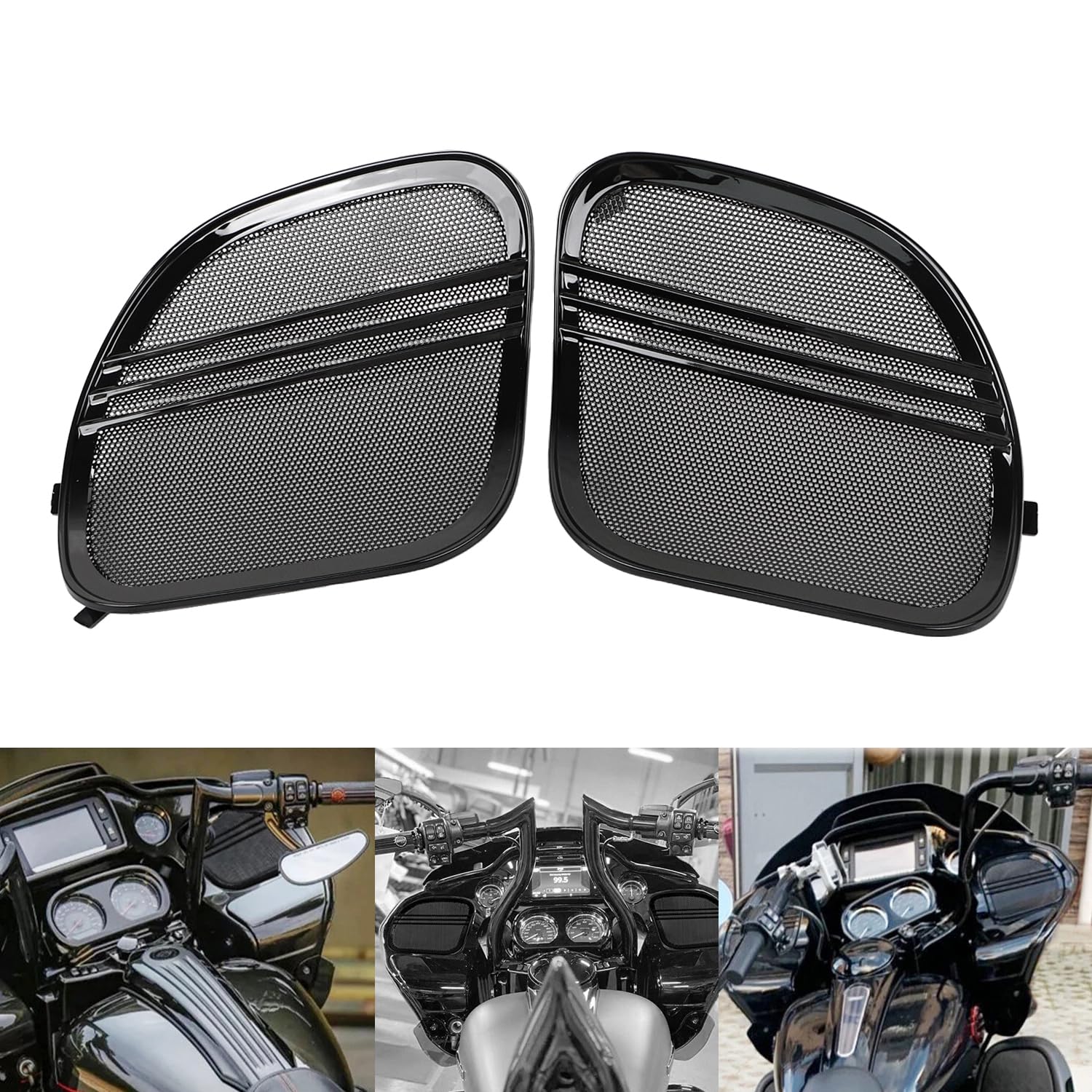 Nero lucido Trim della copertura delle griglie degli altoparlanti Tri-Line Per Harley Touring Road Glide 2015-2023