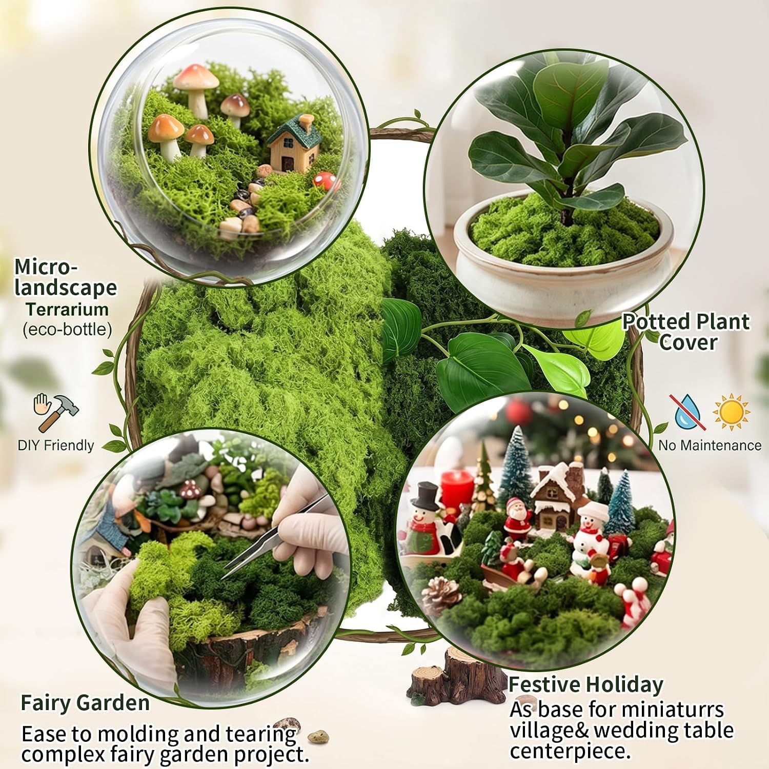 21.1 OZ Artificial Moss for Crafts, Fake Green Moss for Indoor Decor, Artifical Faux Plants for Craft DIY Garden Potted Plant